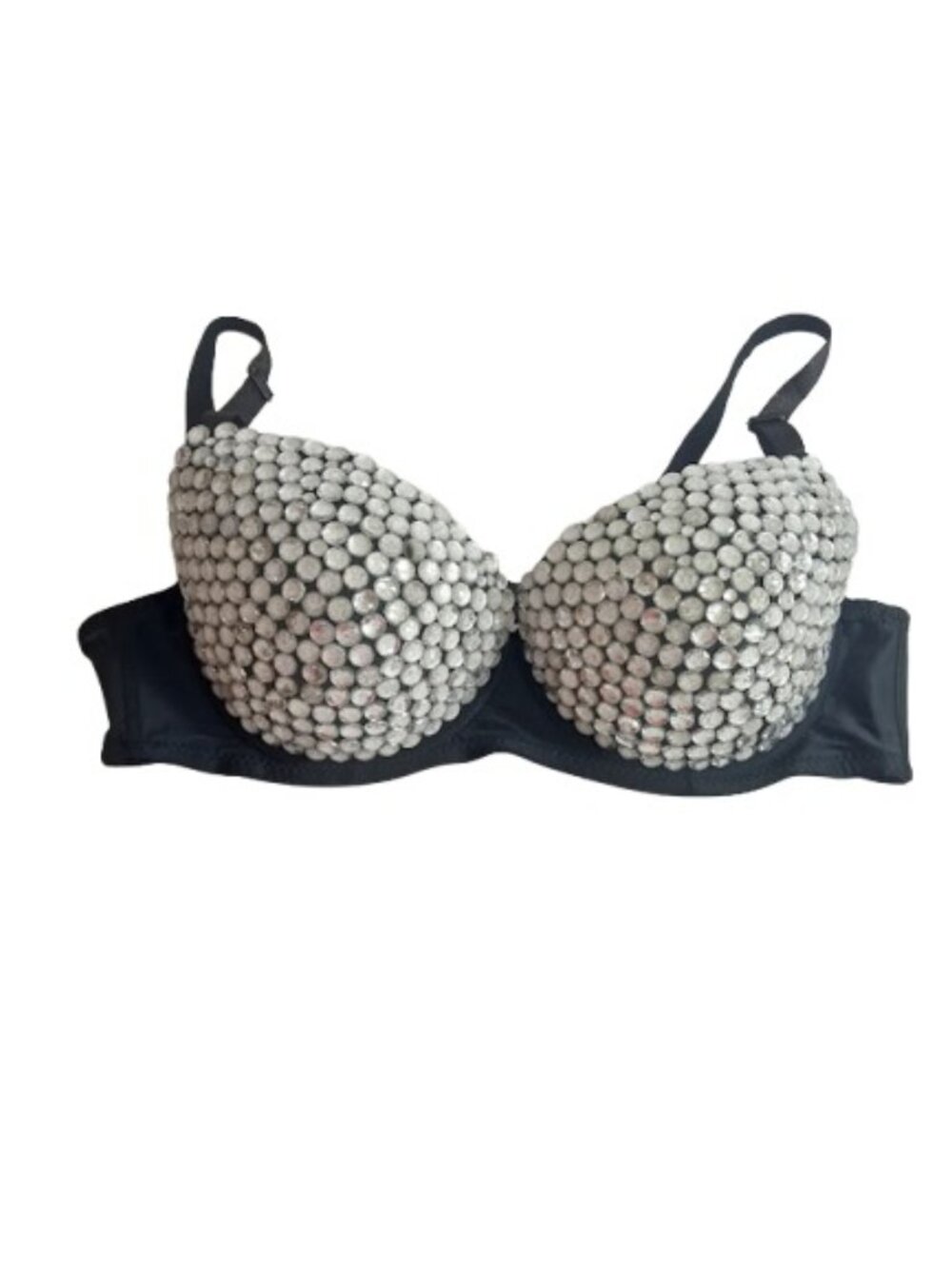 Isadora Paccini Womens Underwire Bling Push Up Bra Black Clear Beaded 42 D